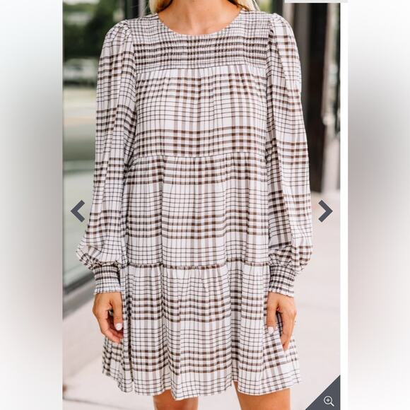 Mine Make Your Day Brown Plaid Babydoll Dress M - Picture 8 of 9